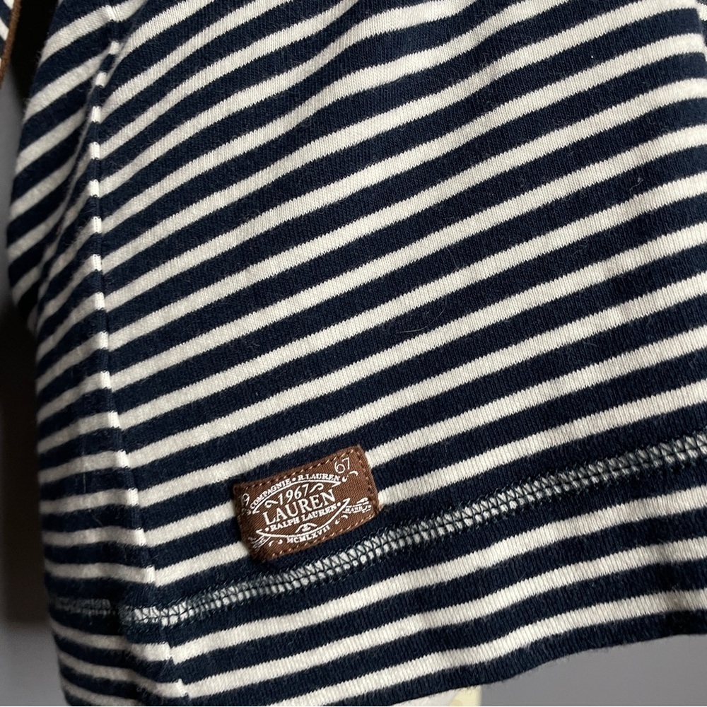 Lauren Ralph Lauren 100% cotton striped leather zipper shoulder elbow size 1X - Picture 7 of 8